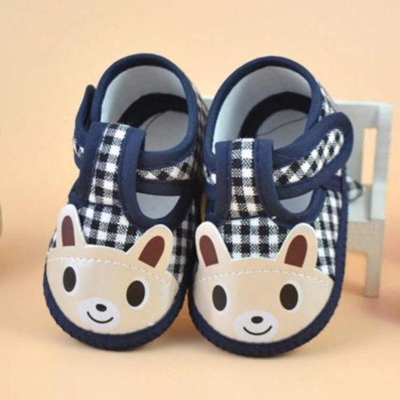 Other - Baby Bear Blue Plaid Velcro Soft Crib Shoes